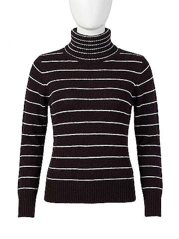 Kensie Combo Striped Long Sleeve Turtleneck Sweater in Black (view 1)