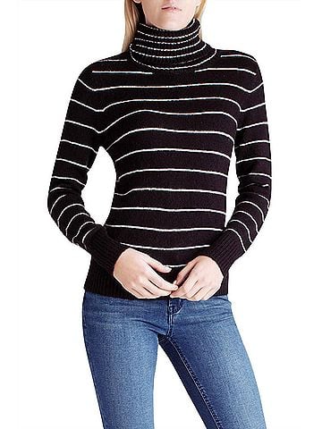 Kensie Combo Striped Long Sleeve Turtleneck Sweater in Black (view 2)