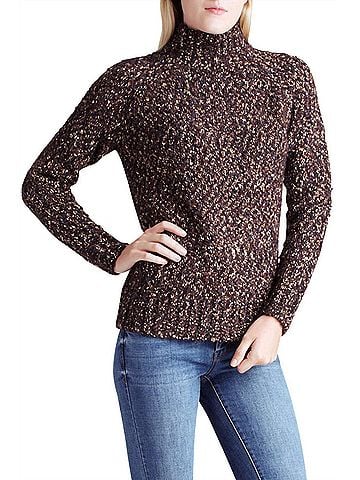 Kensie Twisted Slub Boucle Long Sleeve Mock Neck Sweater in Black Combo (view 2)