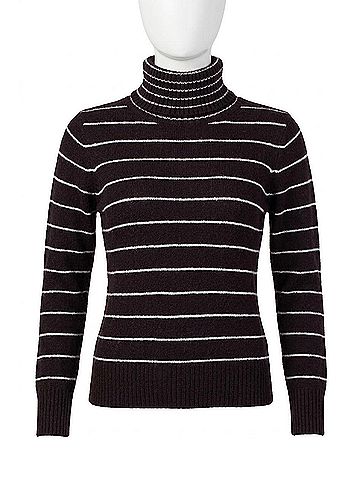 Kensie Combo Striped Long Sleeve Turtleneck Sweater in Black (view 1)