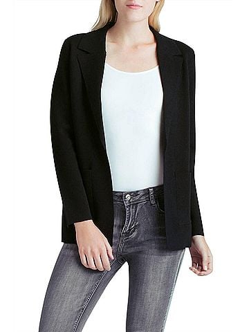 Kensie Comfy Viscose Blend Collared Cardigan in Black (view 2)