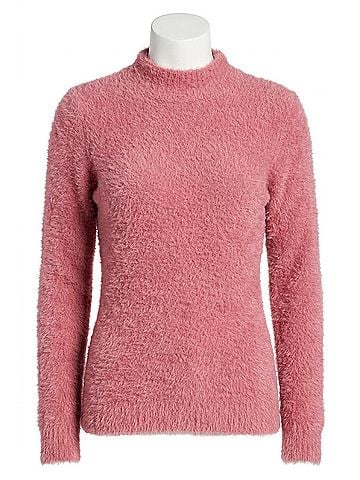 Kensie Fur Yarn Long Sleeve Mock Neck Sweater in Pink (view 1)