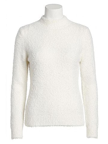 Kensie Fur Yarn Long Sleeve Mock Neck Sweater in White (view 1)
