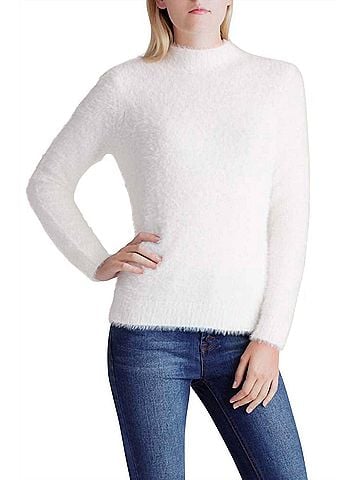 Kensie Fur Yarn Long Sleeve Mock Neck Sweater in White (view 2)