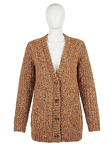 Kensie Twisted Slub Boucle Long Sleeve Cardigan in Brown (view 1)
