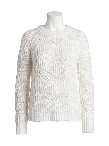 Kensie Twisted Fuzzy Yarn Long Sleeve Sweater in White (view 1)