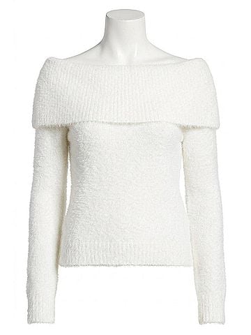 Kensie Fur Yarn Long Sleeve Off The Shoulder Sweater in White (view 1)