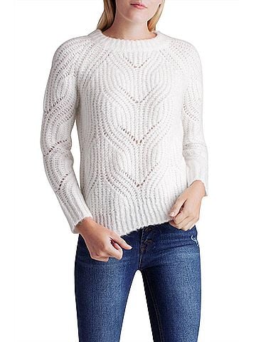 Kensie Twisted Fuzzy Yarn Long Sleeve Sweater in White (view 2)