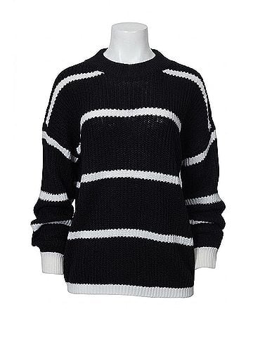 Esley Cozy Striped Knit Sweater in Black/White (view 1)