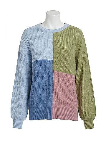 Esley Cable-Knit Colorblock Sweater in Brown/Cream (view 1)