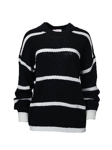 Esley Cozy Striped Knit Sweater in Black/White (view 2)