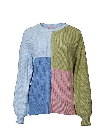 Esley Cable-Knit Colorblock Sweater in Brown/Cream (view 2)