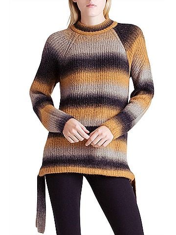 Kensie Stripes Fuzzy Knit Ombre Sweater in Orange (view 2)