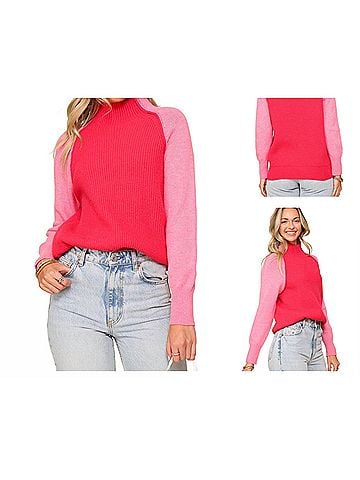 Lumiere Color Block High Neck Sweater in Red/Pink (view 2)