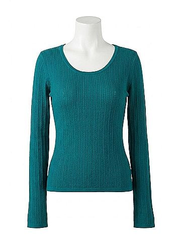 Scala Lace Long Sleeve U-Neckline Top in Emerald (view 1)