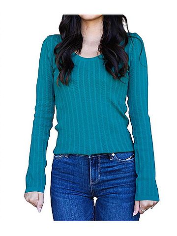 Scala Lace Long Sleeve U-Neckline Top in Emerald (view 2)