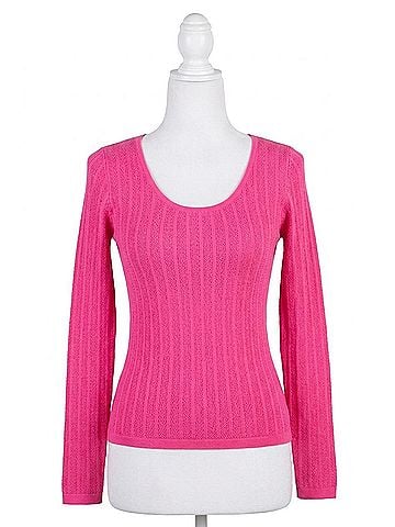Scala Lace Long Sleeve U-Neckline Top in Hot Pink (view 1)