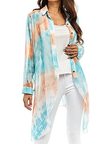 Adore Sheer Button Down Duster in A Watercolor Mix (view 2)