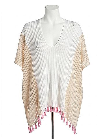 Label + Thread Amelia Tassel Poncho Petite in White/Ecru (view 1)
