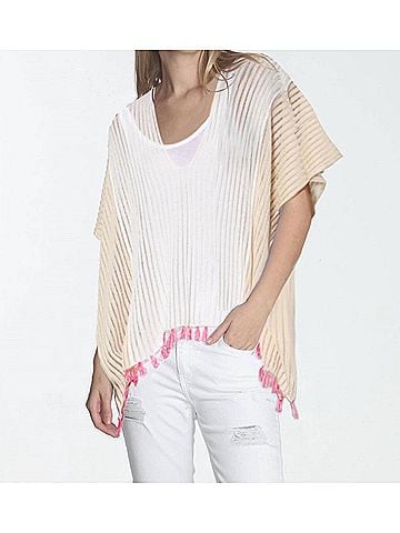 Label + Thread Amelia Tassel Poncho Petite in White/Ecru (view 2)