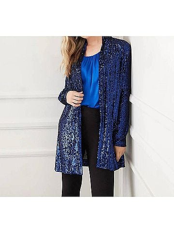 Karen Kane Sequin Duster Cardigan in Sapphire Blue (view 2)