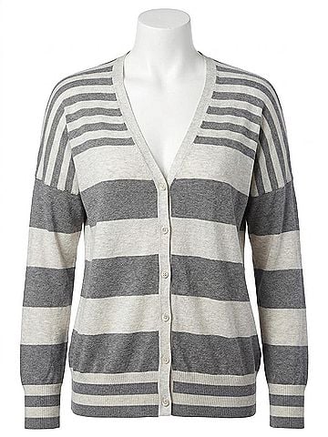 Label + Thread Women's Striped Cotton Cardigan in Grey/Ecru (view 1)