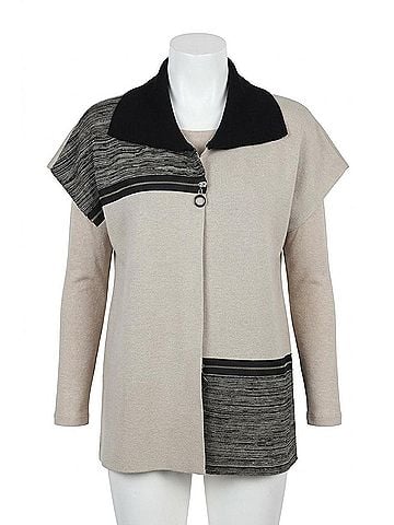 Angel Zip Detail Poncho in Stone/Black (view 1)