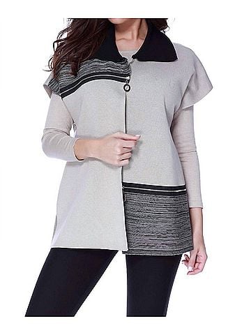 Angel Zip Detail Poncho in Stone/Black (view 2)