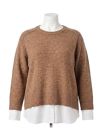 Karen Kane Plus Size Layered Crewneck Sweater in Wheat (view 1)