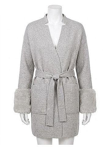Love Token Ginny Knit Cardigan W-Faux Fur Trim in Light Grey (view 1)