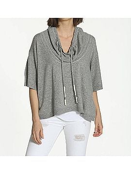 Label + Thread Women's Luxe Yoga Funnel Sweater in Grey (view 2)