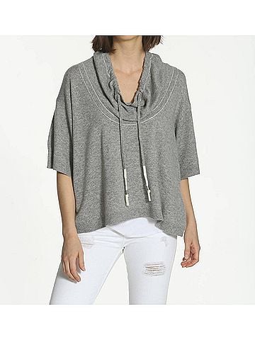 Label + Thread Women's Luxe Yoga Funnel Sweater in Grey (view 2)
