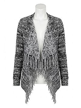 French Kyss Lauren Fringe Cardigan in Black/White (view 1)