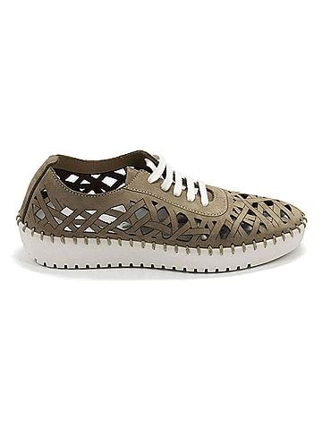Eric Michael Women's Dolores Laser-Cut Leather Casual Sneaker in Safari Nubuk (view 1)