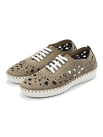 Eric Michael Women's Dolores Laser-Cut Leather Casual Sneaker in Safari Nubuk (view 2)