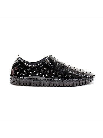 Eric Michael Women's Inez Leather Slip-On Flat Comfort Shoes in Black Patent (view 1)