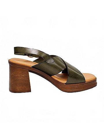 Eric Michael Women's Savannah Heeled Slingback Sandals in Green Lea (view 1)