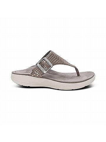 Aetrex Women's Donna T-Strap Slide in Pewter Metallic (view 1)