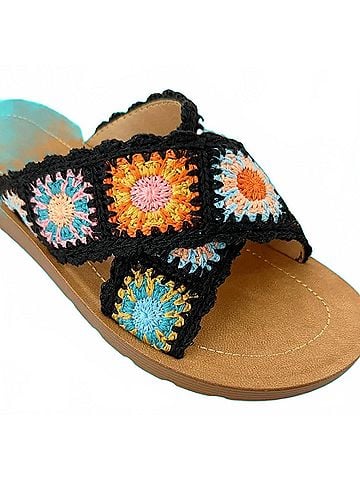 CCOCCI Women's Granny Square Crochet Sandal in Black (view 1)