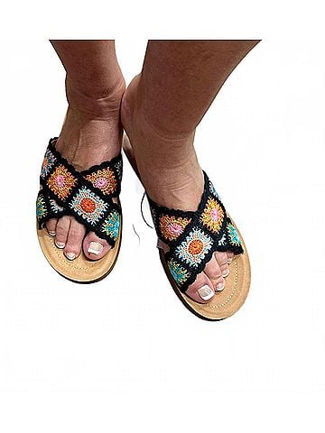 CCOCCI Women's Granny Square Crochet Sandal in Black (view 2)