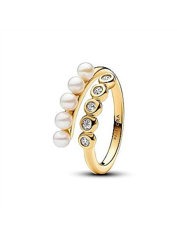 Pandora Women's Treated Freshwater Cultured Pearl And Stones Open Ring in Gold (view 1)