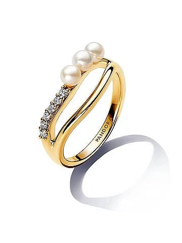 Pandora Women's Treated Freshwater Cultured Pearls & Stones Open Ring in Gold (view 1)
