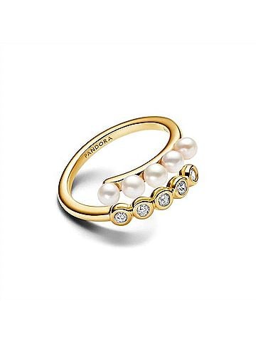 Pandora Women's Treated Freshwater Cultured Pearl And Stones Open Ring in Gold (view 2)