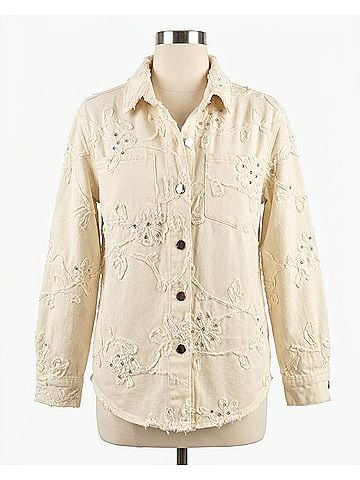 Tribal Rhinestone Embellished Shacket in Cream (view 1)