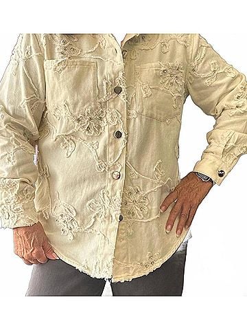 Tribal Rhinestone Embellished Shacket in Cream (view 2)