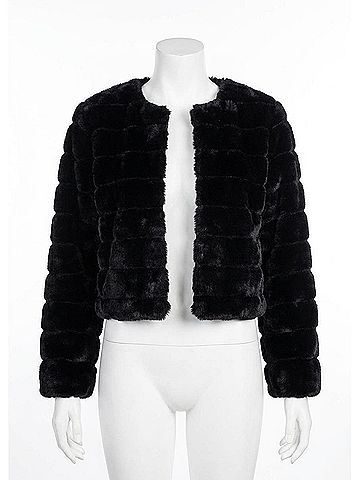 Keren Hart Women's Faux Fur Cropped Jacket in Black (view 1)