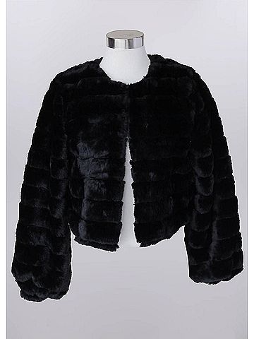 Keren Hart Women's Faux Fur Cropped Jacket in Black (view 2)