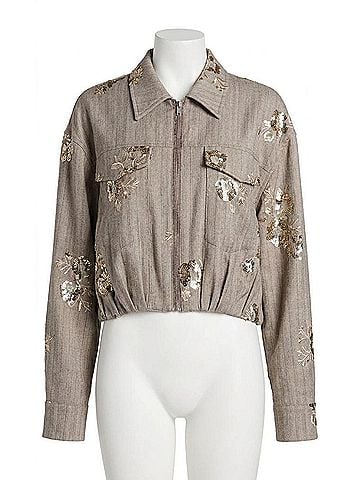 Greylin Brielle Sequin Embroidered Jacket in Taupe (view 1)