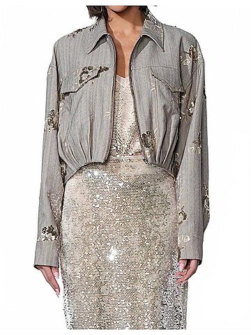Greylin Brielle Sequin Embroidered Jacket in Taupe (view 2)