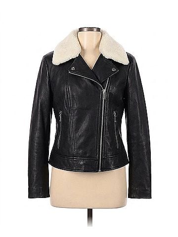 Michael Kors Shearling Collar Leather Jacket in Black (view 1)
